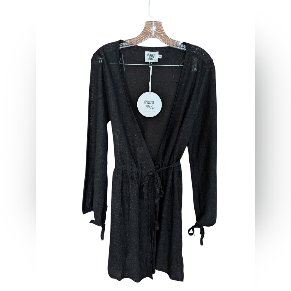 Princess Polly Black Sparkle Chiara Mini Wrap Waist Dress Size M/L *NWT
